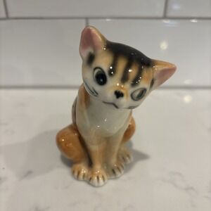 VTG Hand Painted‎ Sitting Cat Figure Porcelain Orange Tiger Calico Tabby Kitten